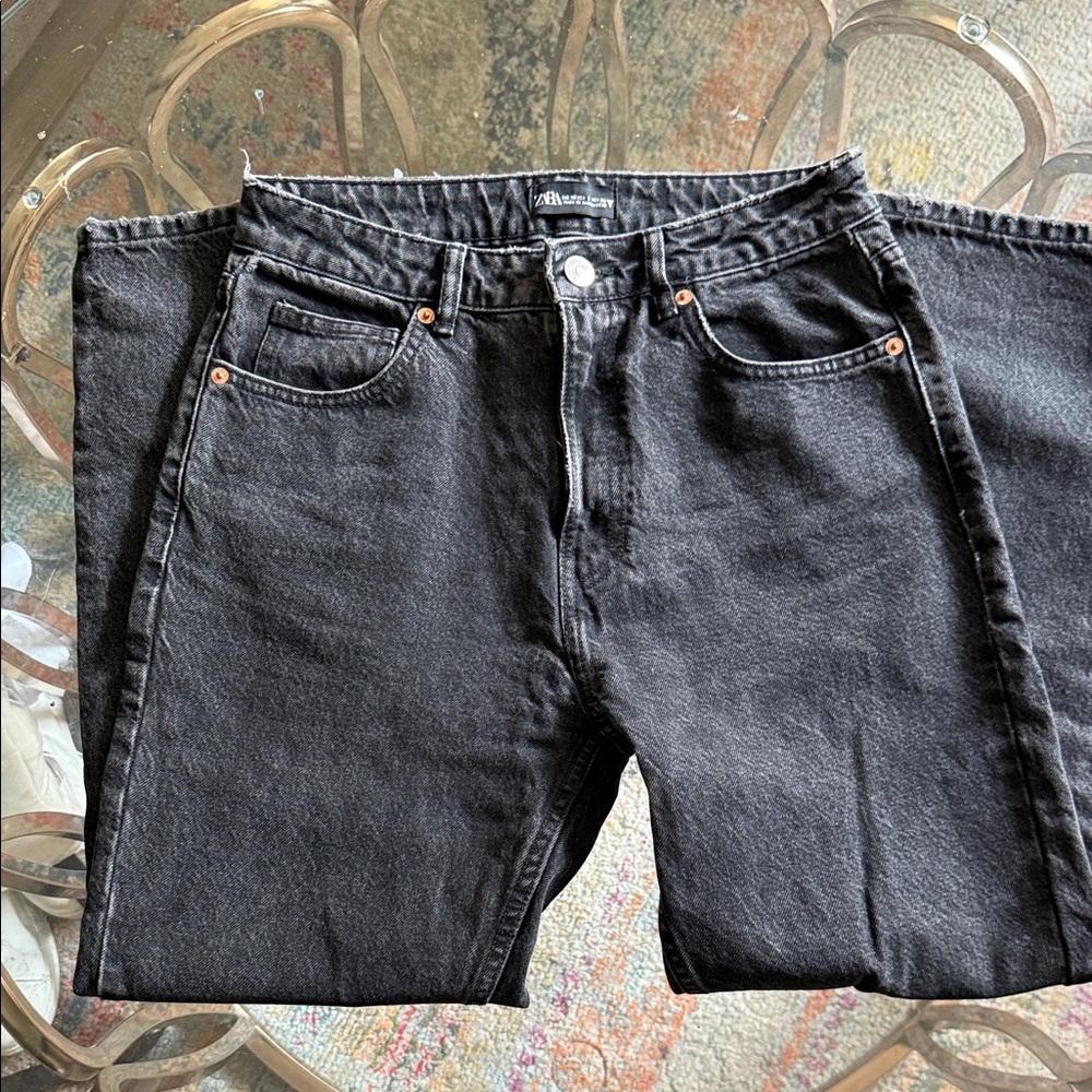 Zara Charcoal Denim Straight Leg Pants